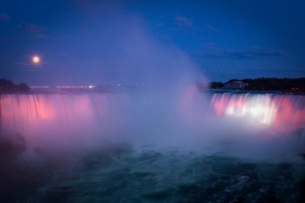 Niagra Falls Canada viewed during full moon.