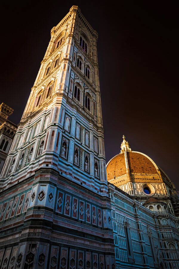 Duomo Florence, formally the Cattedrale Santa Maria built in 1296, view during twilight.