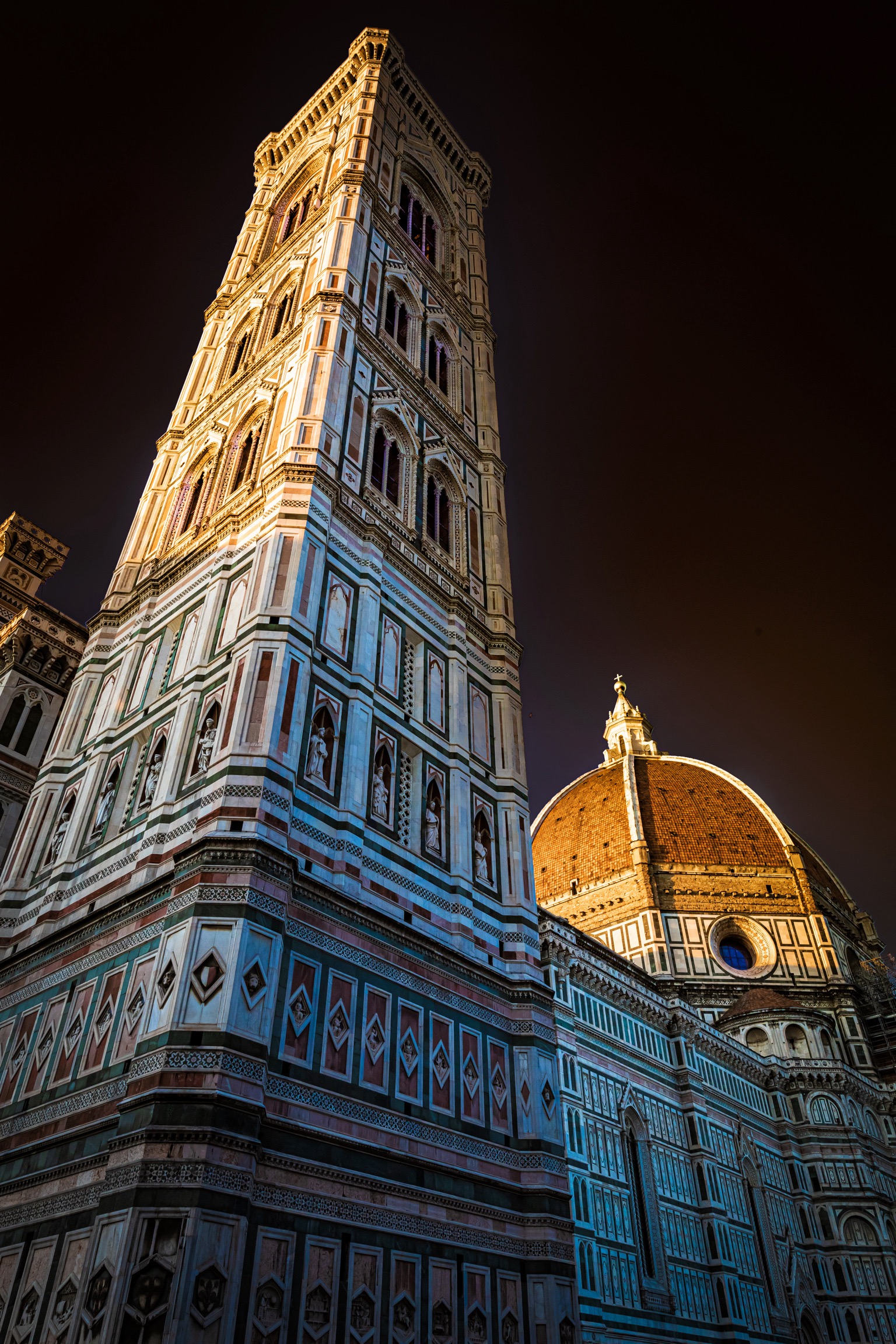 Duomo Florence, formally the Cattedrale Santa Maria built in 1296, view during twilight. Duomo Florence, formally the Cattedrale Santa Maria built in 1296, view during twilight.
