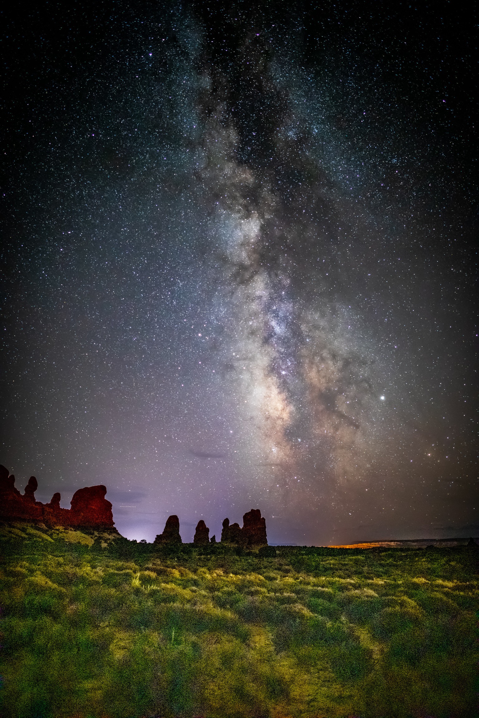 Arches Park Utah showing galactic center of milky way.Light painting was used to make foreground visible during the exposure. Arches Park Utah showing galactic center of milky way.Light painting was used to make foreground visible during the exposure.